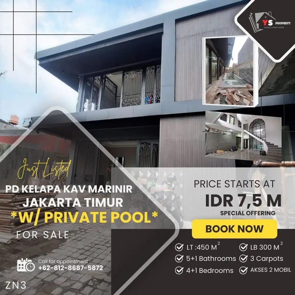 KAV MARINIR PD KELAPA RUMAH BARU 2 LT MEWAH DENGAN KOLAM RENANG ZN3