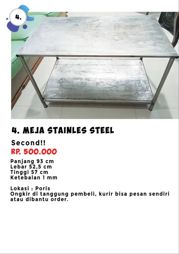 Meja stainless steel Second !!