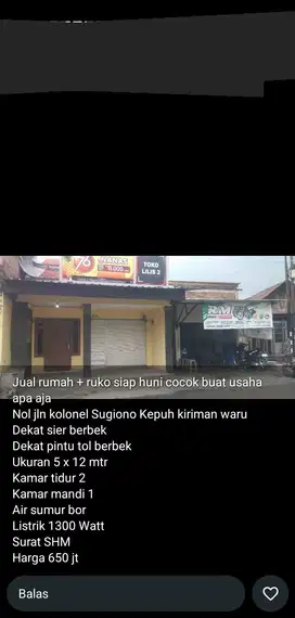 Tempat usaha luas 60 m2 harga 650 juta di Kepuhkiriman,Waru, Sidoarjo