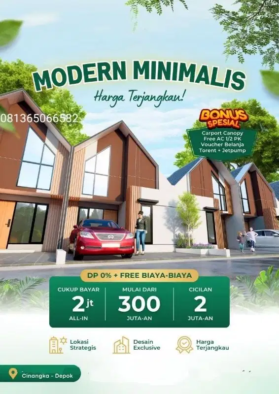 Rumah baru cluster, Depok. Dekat bandara Pondok Cabe, RS, 15mnt ke tol