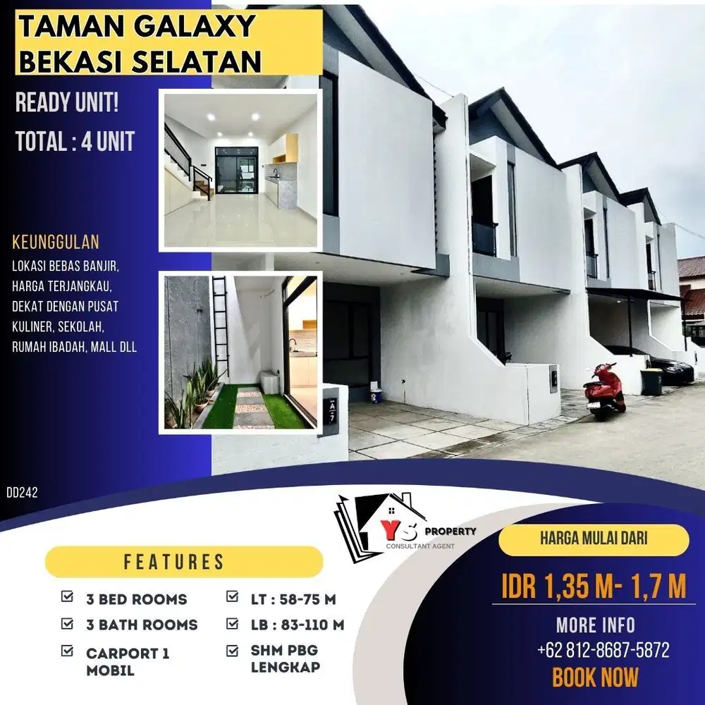 TAMAN GALAXY BEKASI RUMAH CLUSTER BARU MULAI 1,3 AN FREE BANJIR DD242