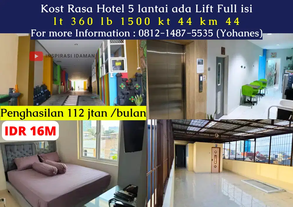 Kost Rasa Hotel 5 Lantai 44 KT Ada Lift Full Isi Gunung Sahari Jakpus