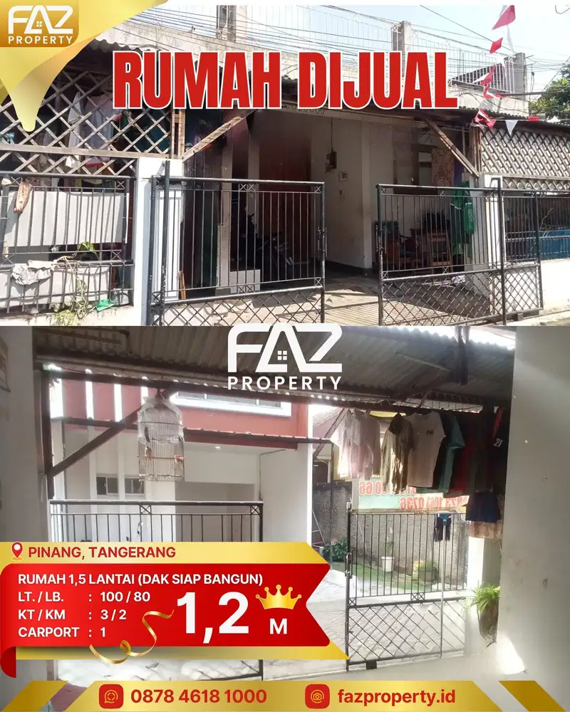 Jual Cepat Rumah Pinang Dekat Graha Raya Tangerang Bisa KPR
