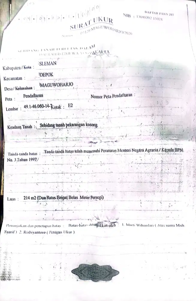 Dijual Tanah 214m Maguwoharjo