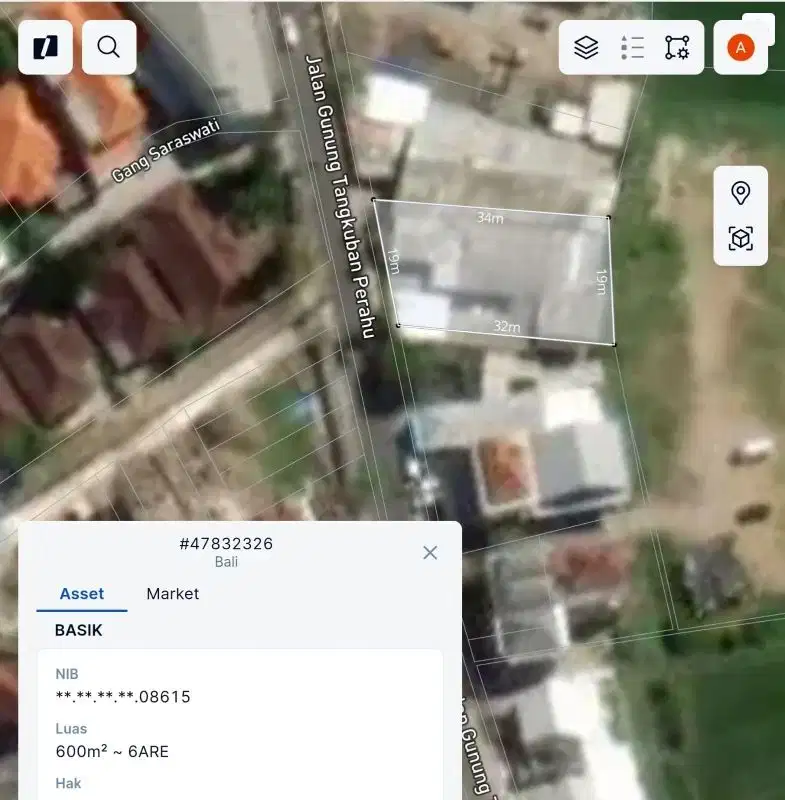 jarang ada, tanah di jalan raya utama Tangkuban perahu, Denpasar