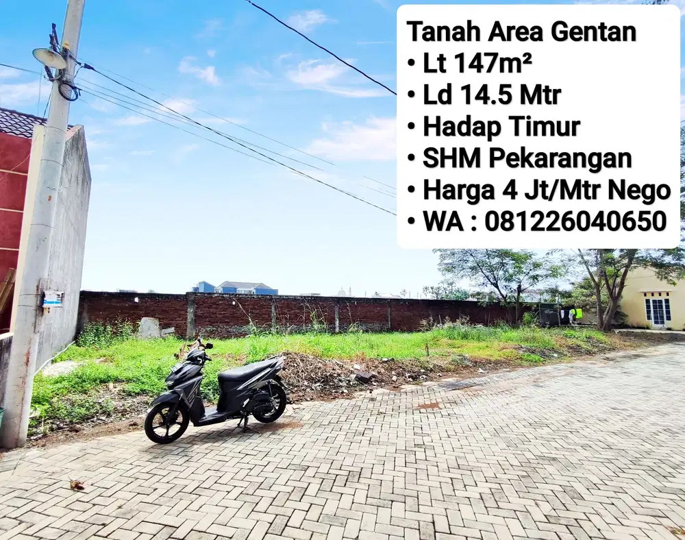 Jual Tanah di Perum Cluster Area Gentan, Siap Bangun, Hadap Timur