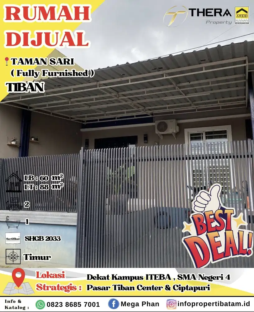 Jual Murah Rumah 1 Lantai fully furnished hadap timur di Tiban
