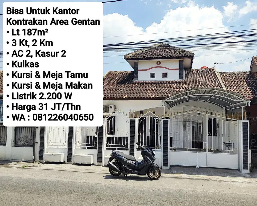 Sewa Rumah Bisa Untuk Kantor Full Furnish Area Gentan, Dekat Laweyan