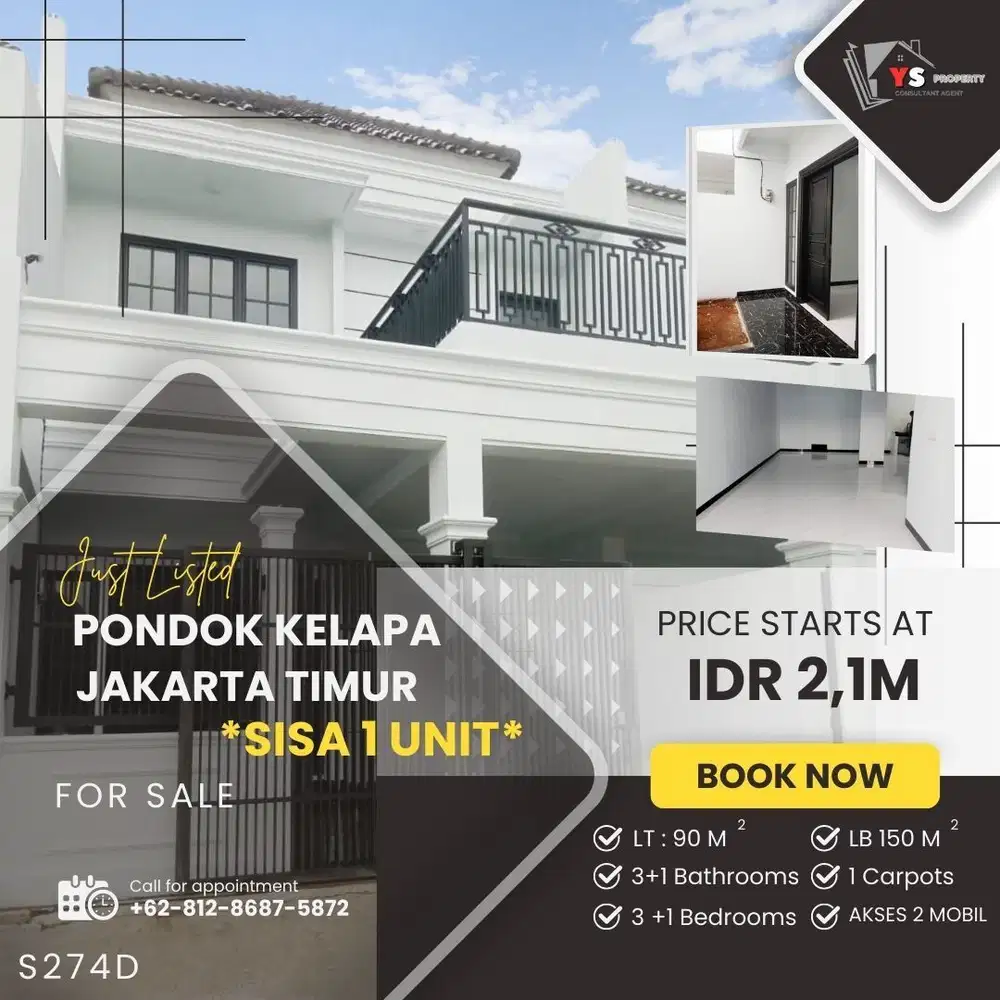 PD KELAPA JAKARTA TIMUR RUMAH BARU 2 LT MINIMALIS MODERN MEWAH S274D