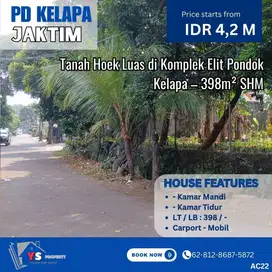 Jarang Ada! Tanah Hoek 398m² di Komplek Elit Pondok Kelapa AC22
