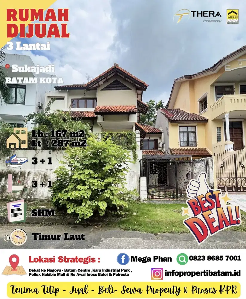 Dijual Murah Rumah 3 lantai shm hadap timur laut di Sukajadi