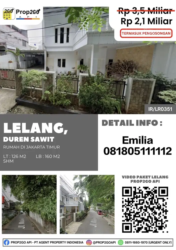 LELANG RUMAH DI DUREN SAWIT , Rumah 2 Lantai, Jakarta Timur