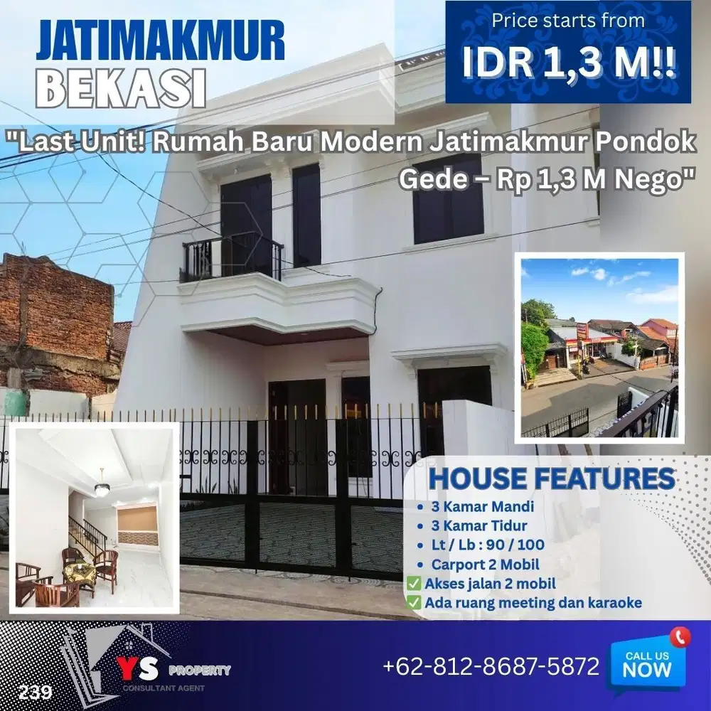 JATIMAKMUR PD GEDE RUMAH  BARU READY SISA 1 UNIT AKSES 2 MOBIL 239