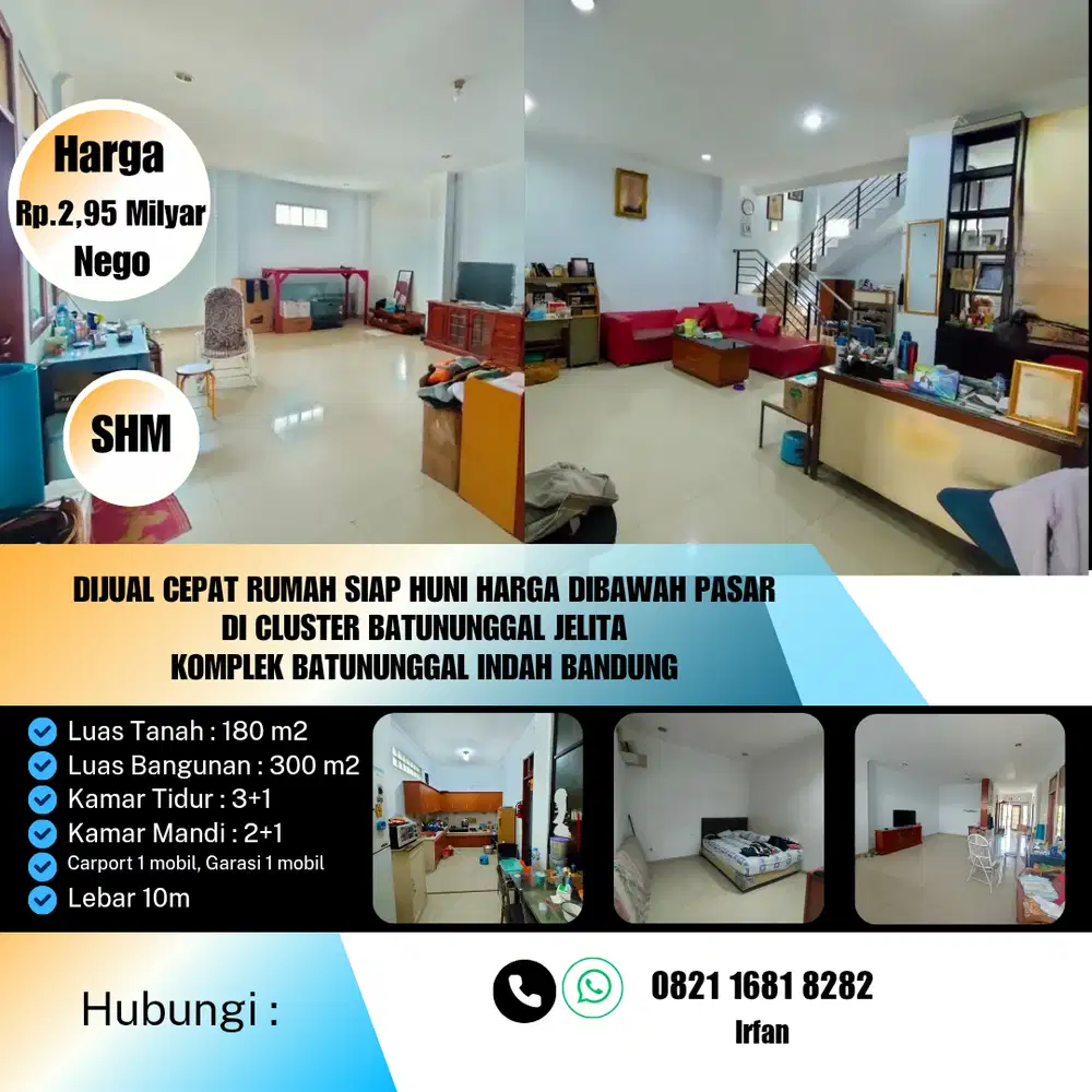 Dijual Cepat Rumah Siap Huni di Cluster Komplek Batununggal Indah Harga Termurah.