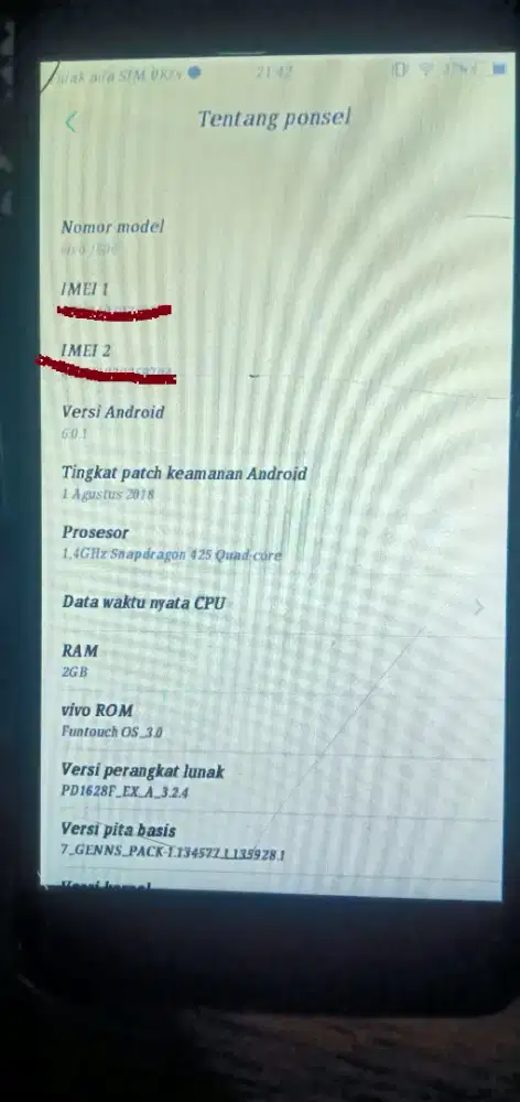 Di jual hp merek vivo 1606