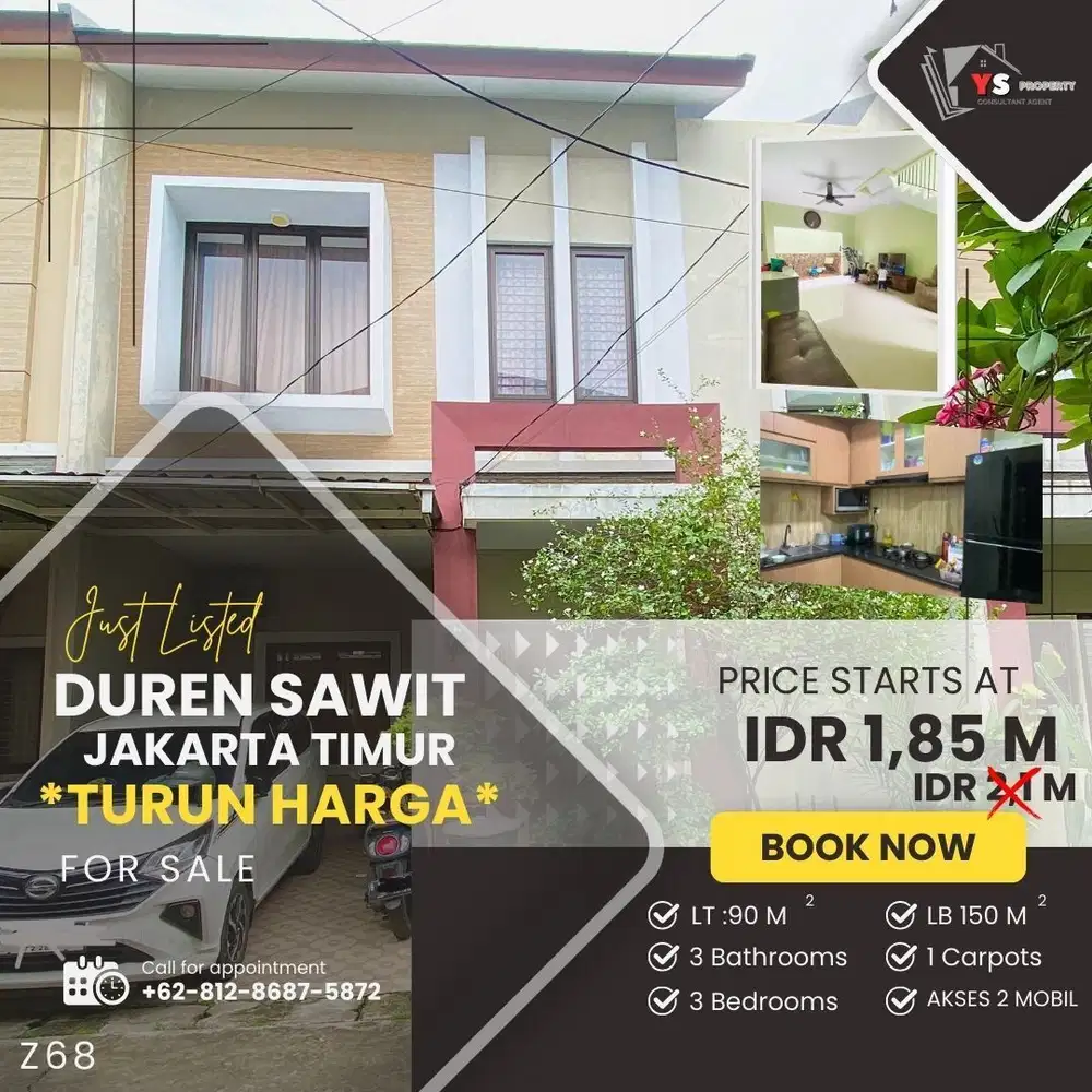 DUREN SAWIT JAKTIM RUMAH CLUSTER 2 LT TURUN HARGA JUAL CEPAT Z68