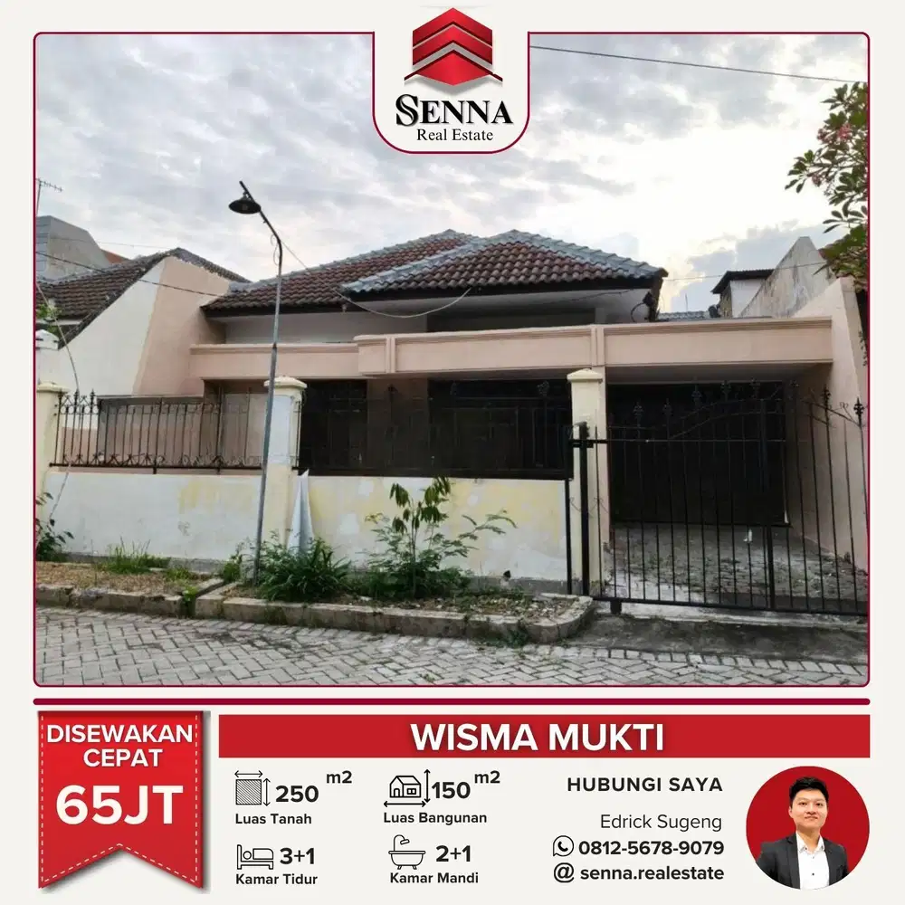 DISEWAKAN CEPAT BUTUH UANG RUMAH BAGUS SIAP HUNI WISMA MUKTI
