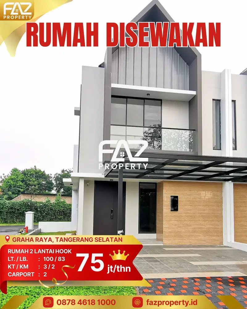 Disewakan Rumah Hook Vazza Graha Raya Bintaro Brand New