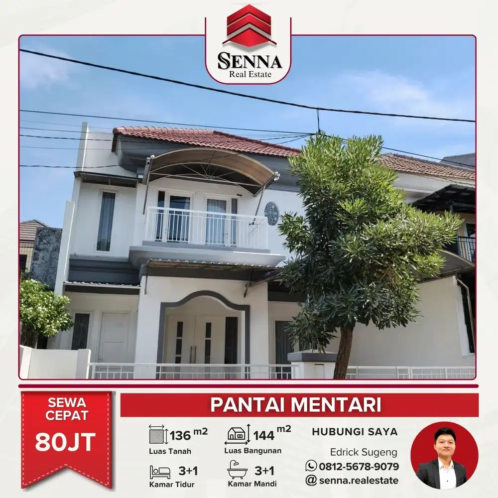 DISEWAKAN CEPAT BUTUH UANG RUMAH BAGUS SIAP HUNI PANTAI MENTARI