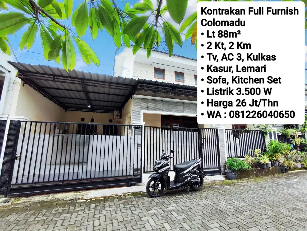 Sewa Rumah Full Furnish Area Perum Cluster Colomadu, Dekat Manahan