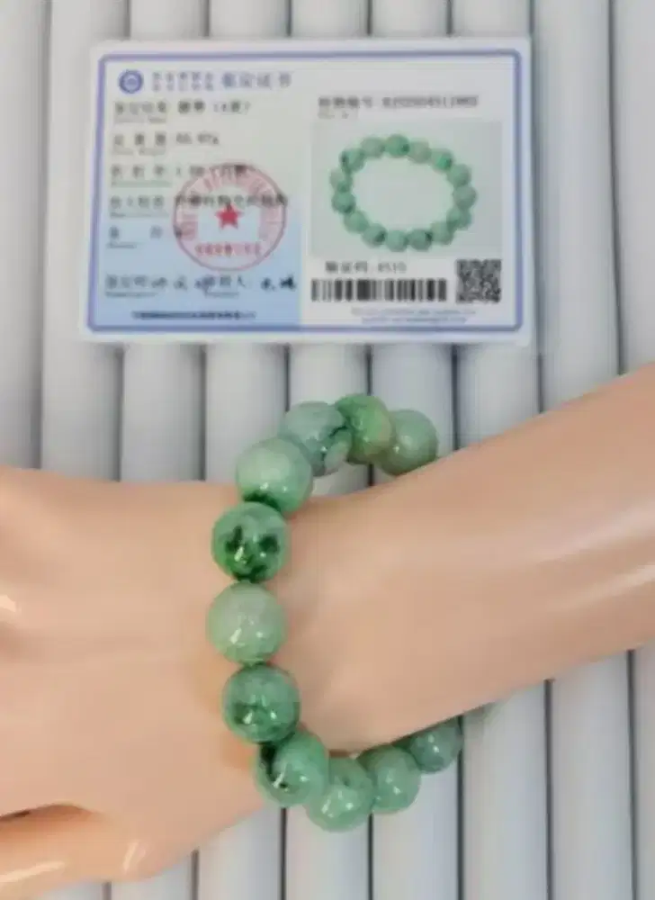 Gelang Giok Apple Green butir besar beads 14mm