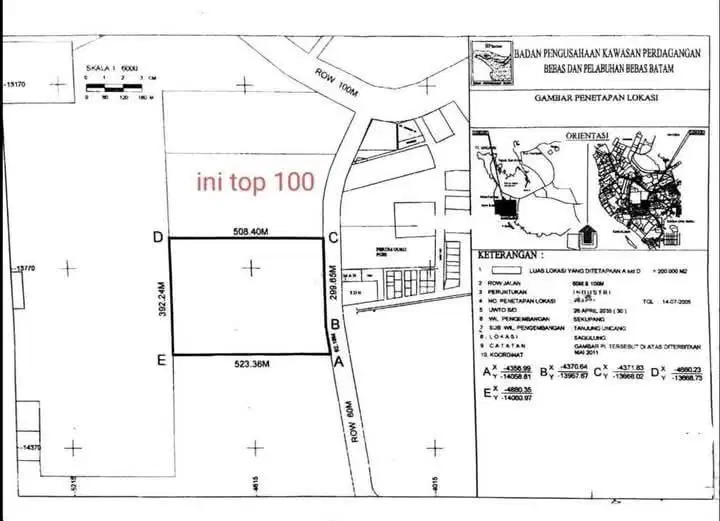 Dijual Murah Lahan 20 Ha (200.000)m² Tanjung Uncang Batu Aji Batam