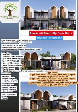 JUAL RUMAH BARU CLUSTER 300 JUTA TRIYAGAN SOLO  TYPE 40/66