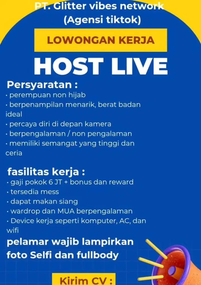 dibutuhkan Host live, Talent dance, moderator live