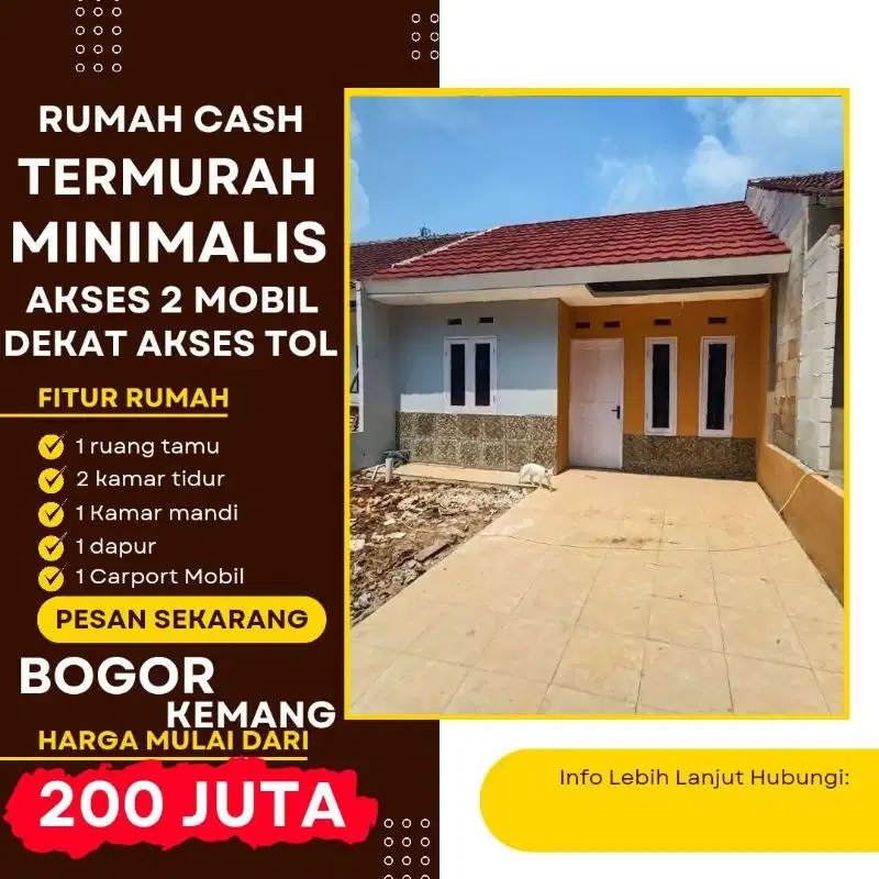 Rumah Cash Minimalis Harga Ekonomis Akses 2 Mobil