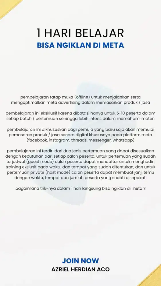 1 Hari Belajar Bisa Ngiklan di Meta (private offline meta ads)