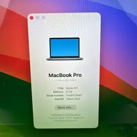 Macbook Pro M2 13 Inch Ram 8 Ssd 512  lengkap full box Space Grey