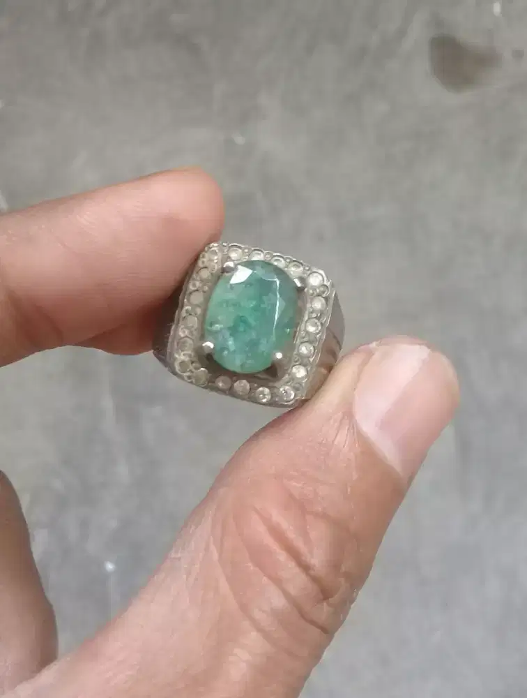 Natural zamrud memo ring perak