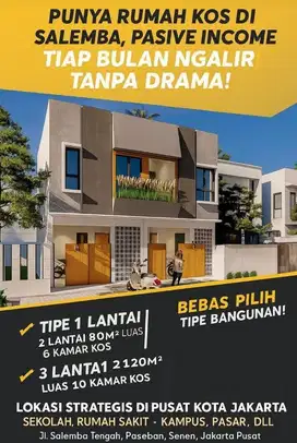 JUAL Kosan SALEMBA (10 KAMAR) Kost di Jl. Salemba Tengah, Paseban, Senen, Kota Jakarta Pusat, DIJUAL