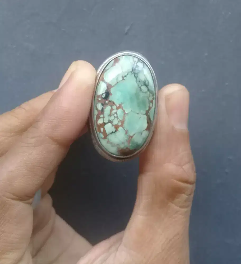 Pirus Xinjiang ring perak tebal, est dim 30 x 18 kualitas kontes