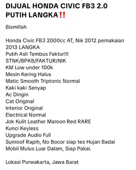 Honda Civic 2012 Bensin