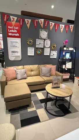 Sofa sectional 3 seater bahan kulit sintetis
