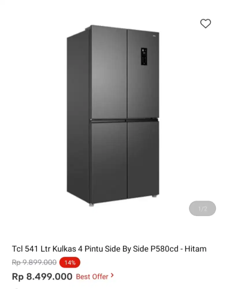 Tcl 541 Ltr Kulkas 4 Pintu Side By Side P580cd - Hitam