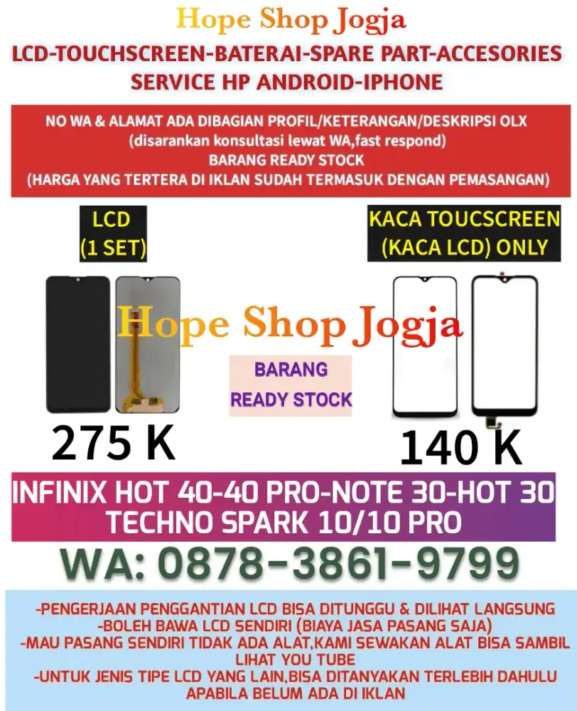 Touchscreen-Baterai-LCD INFINIX HOT 40-40 PRO-NOTE 30-HOT 30