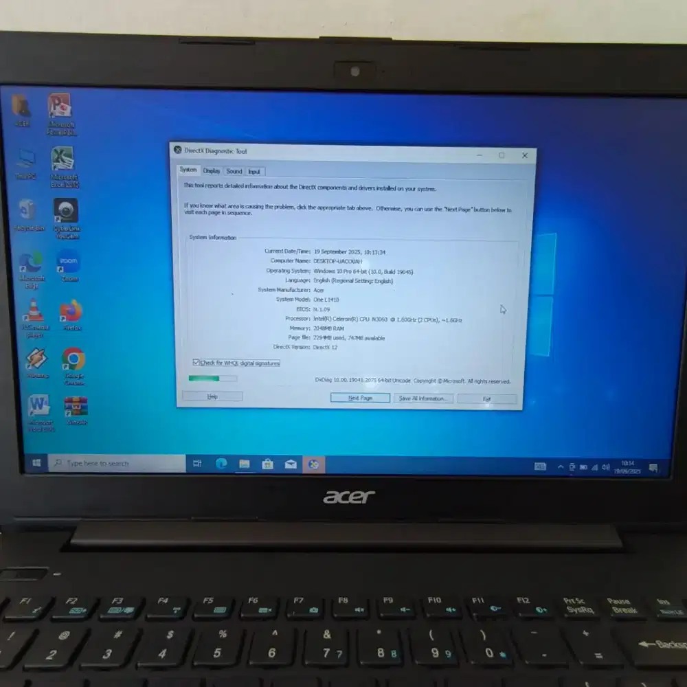JUAL LAPTOP ACER ONE L1410 INTEL CELERON N3060 RAM2GB HDD500GB