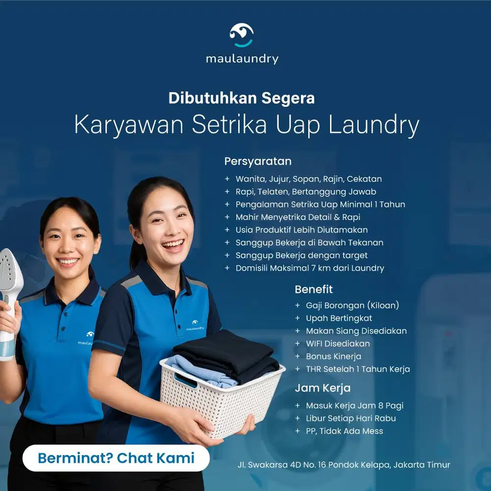 Lowongan Kerja (Loker) Laundry di Pondok Kelapa Jakarta Timur (Wanita)
