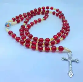 Kalung Rosario 77 Bapa Kami Manik Batu Giok Merah Premium