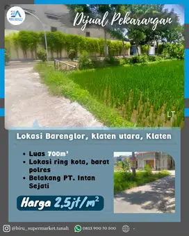 Tanah Pekarangan Lokasi Barat Polres Klaten