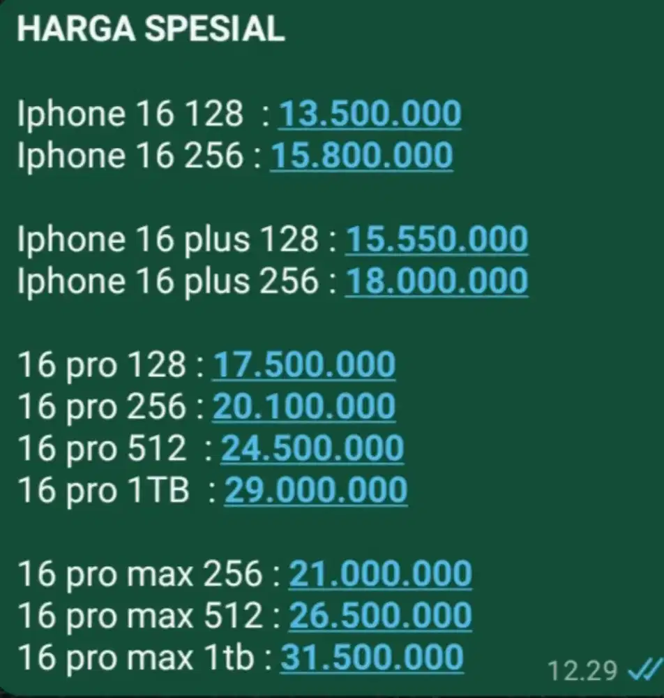 HARGA SPESIAL IPHONE 16 SERIES NEW RESMI INDONESIA