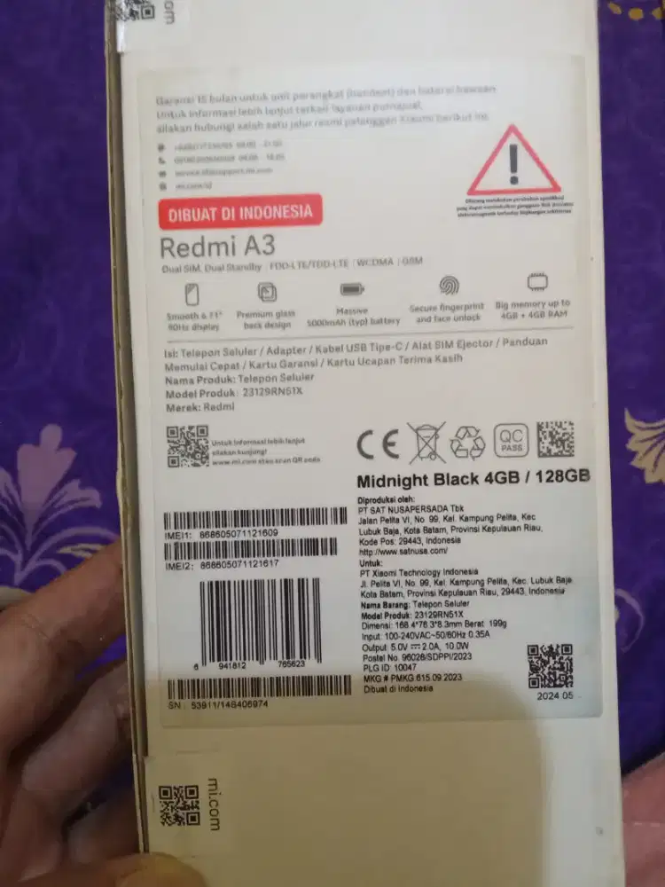 Jual/TT hp redmi A3,ram 4+4/128,full set