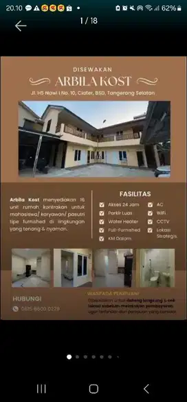 DISEWAKAN UNIT KONTRAKAN/KOST DI AREA BSD - LINGKUNGAN TENANG DAN AMAN