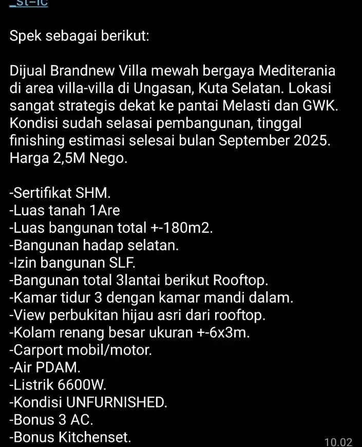 Di jual villa dekat pantai Melasti ungasan