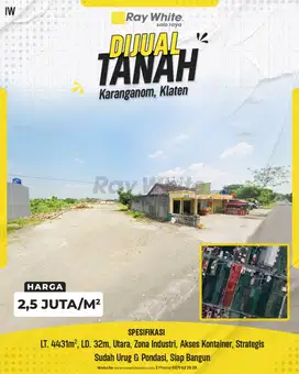 Dijual Tanah Zona Industri Siap Bangun Akses Kontainer Di Klaten
