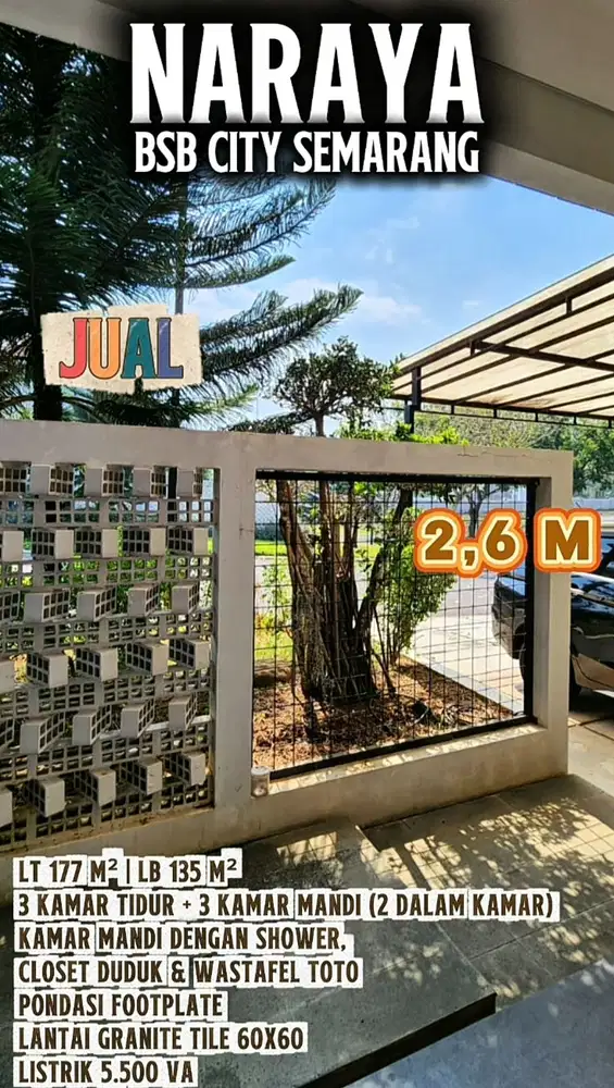 RUMAH SIAP HUNI 2 LANTAI NARAYA BSB CITY SEMARANG DEPAN DANAU BSB