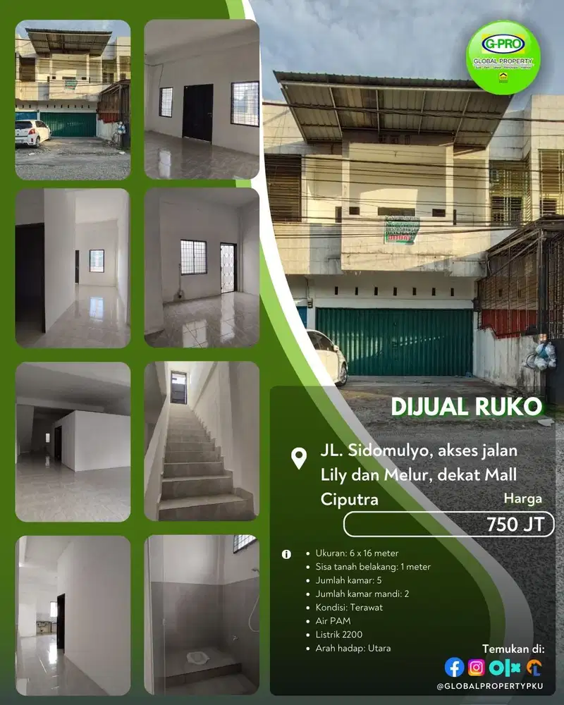 Dijual Ruko di Jalan Sidomulyo dekat dengan Mall Ciputra Pekanbaru!