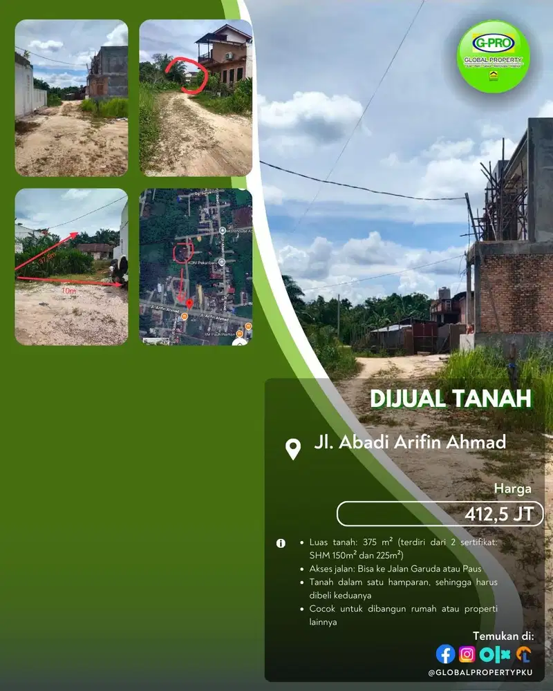 Dijual Tanah Daerah Abadi Arifin Ahmad Siap Bangun!